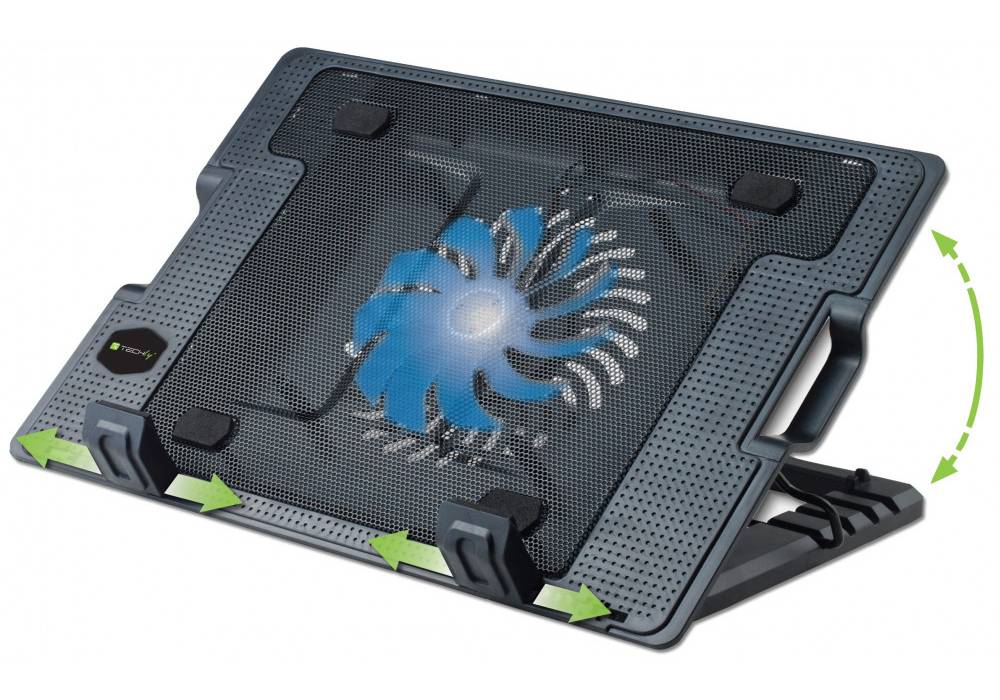 Laptop, Notebook & Tablet Cooling Stand - Ergonomic 5-Level Height Adjustment, 140mm Silent Blue LED Fan, USB Ports, Fits 13″-17.3″ Laptops