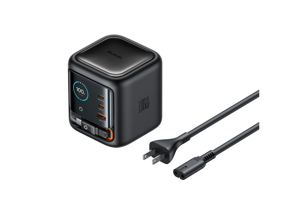 Mcdodo FreeGo Pro CH-139 - 100W Desktop Fast Charger, 2×Type‑C + 1×USB‑A + Built‑In 100cm Type‑C Cable, Smart Digital Display - 18 Months Warranty