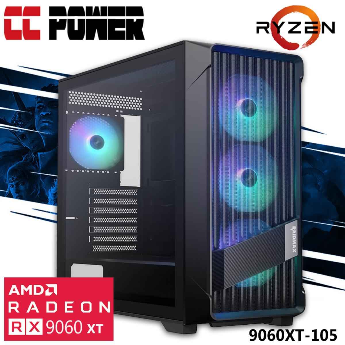 Cc Power 9060xt 105 Gaming Pc New 9gen Amd Ryzen 9 9900x 12 Cores W/ Amd Radeon Rx 9060 Xt 16gb Ddr6 & Advanced Air Cooler