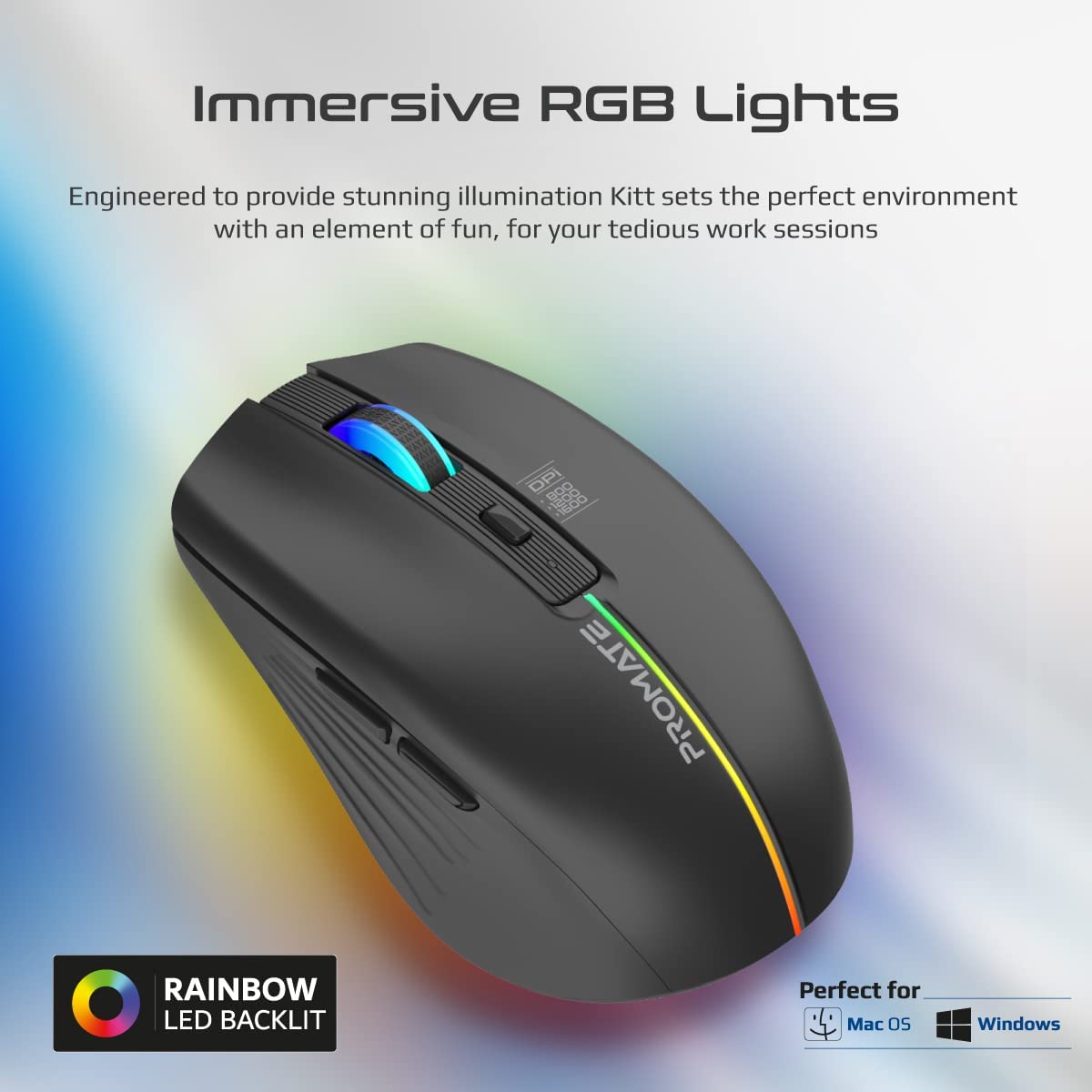 Promate RGB wireless gaming mouse for computer setup