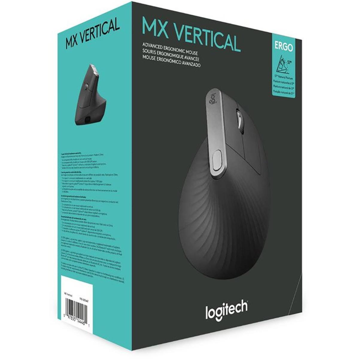 Logitech NEW MX Vertical Wireless Mouse Advanced Ergonomic Design Reduces Muscle Strain Rechargeable - Graphite Color
