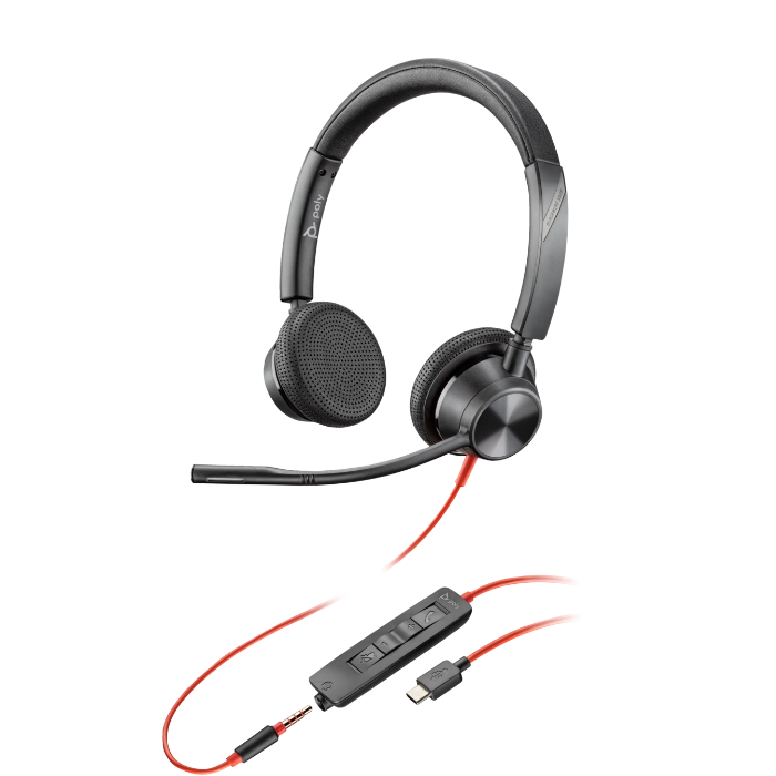 Poly Blackwire 3325 Stereo Microsoft Teams Certified USB-C Headset +3.5mm Plug +USB-C/A Adapter