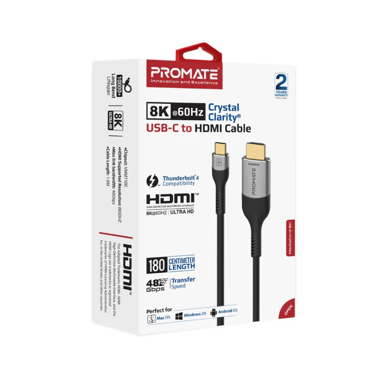 Promate MEDIACORD-8K 8K CrystalClarity USB-C to HDMI® Cable