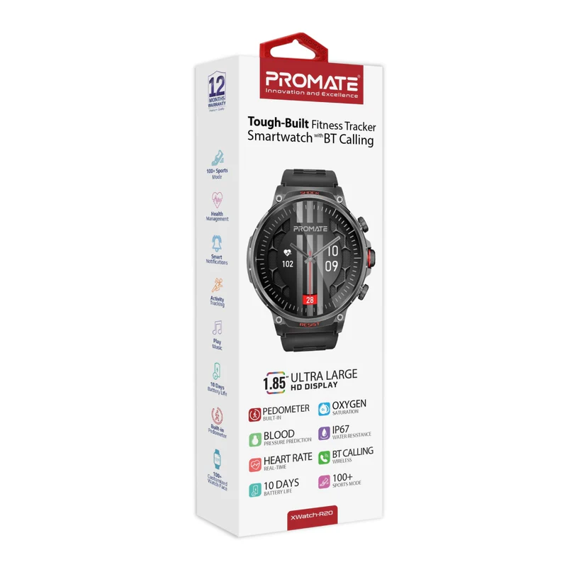 Promate Tough-Built Fitness Tracker Smart watch with BT Calling - Midnight Green