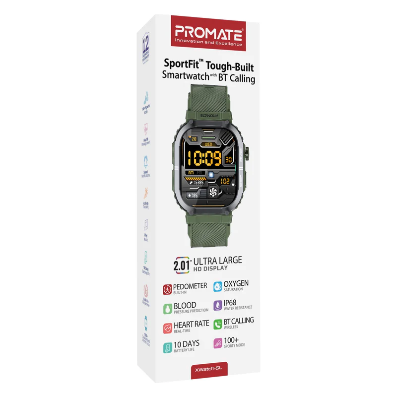 Promate SportFit Tough-Built Smart watch with BT Calling - Green