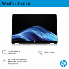 HP OmniBook 5 Flip Laptop (14-fp0023dx) 14" FHD+ (1920 x 1200) IPS 60Hz Touch, Intel® Core 7 150U, 16GB LPDDR5 Ram Onboard, 512 M.2 PCIe Gen 4, Intel Graphics, Windows 11 Home w/ HP Rechargeable Tilt Pen - Silver