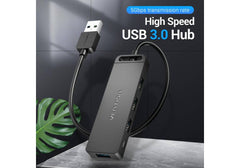 Vention 5‑in‑1 USB 3.0 Hub – 4× USB 3.0 Expansion, 5Gbps Fast Sync, Over‑Voltage Protection, Compact Travel Design