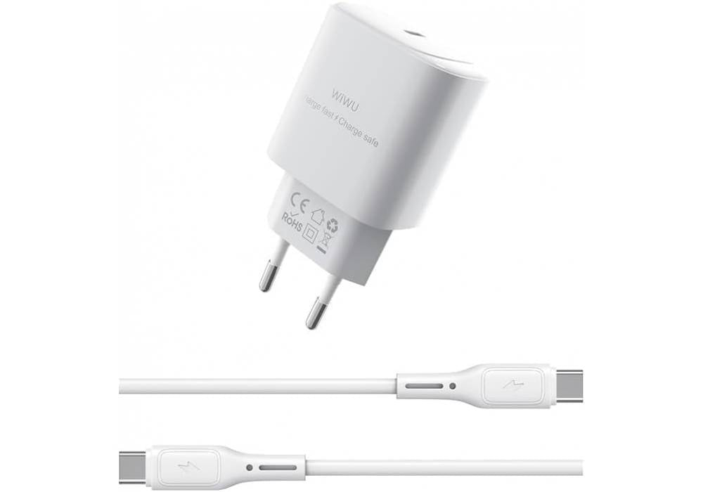 WIWU Wi-G008 30W Essen Series GaN Tech PD Fast Charging Adapter with Type-C to Type, White - 18 Month Warranty