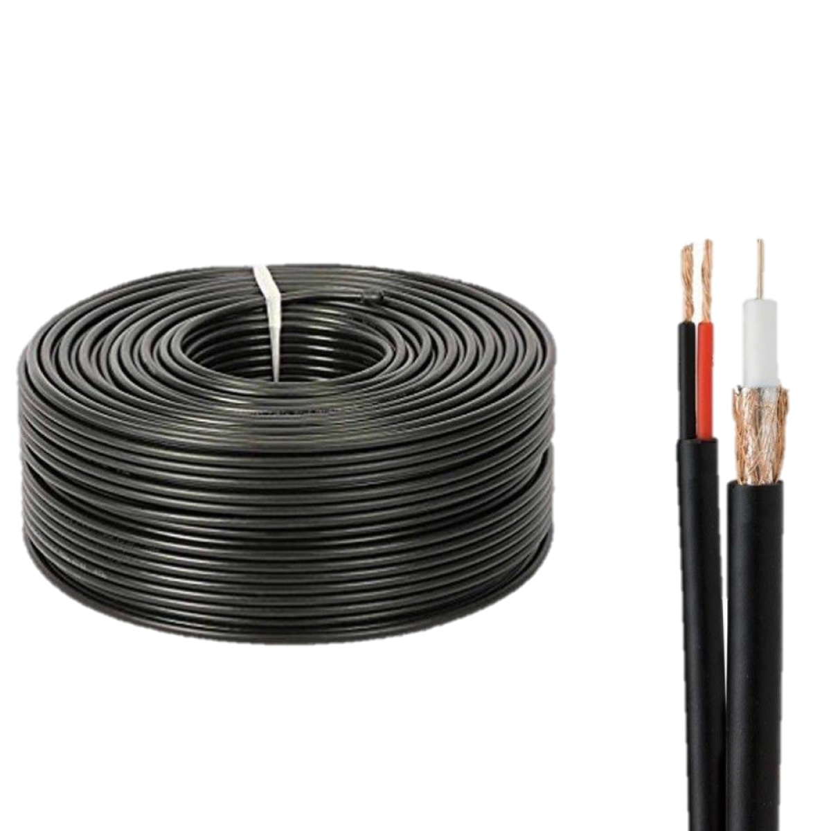 Coaxial RG58 Cable Black 100m with Power Cable