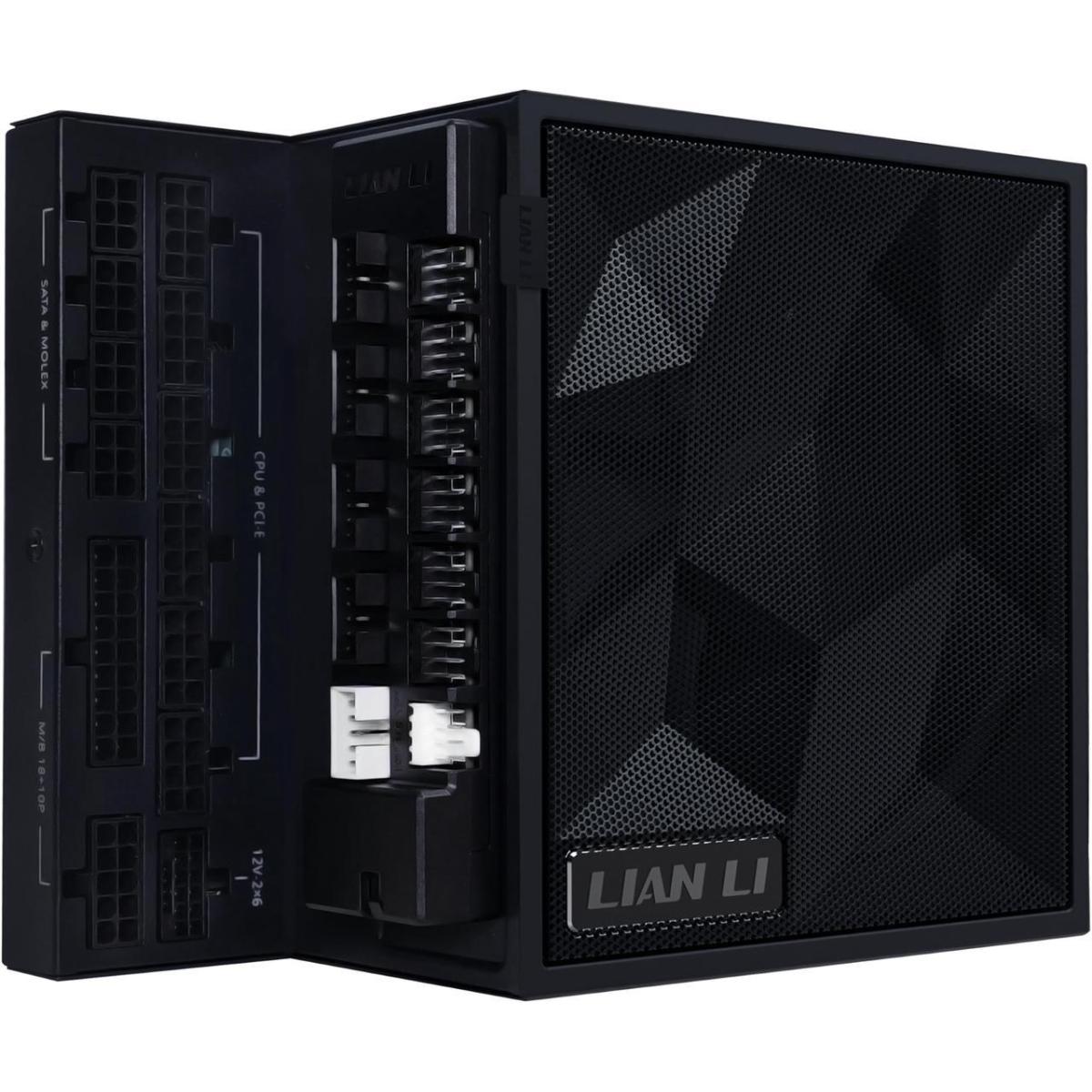 Lian Li Edge 1200W 80+ Gold Full Modular (Fan Hub Included) ATX 3.0 3.1-PCIE 5.1-L-Shape Design for Dual Chamber Case-120mm FDB Fan-Supports up to 4 USB Device - Black