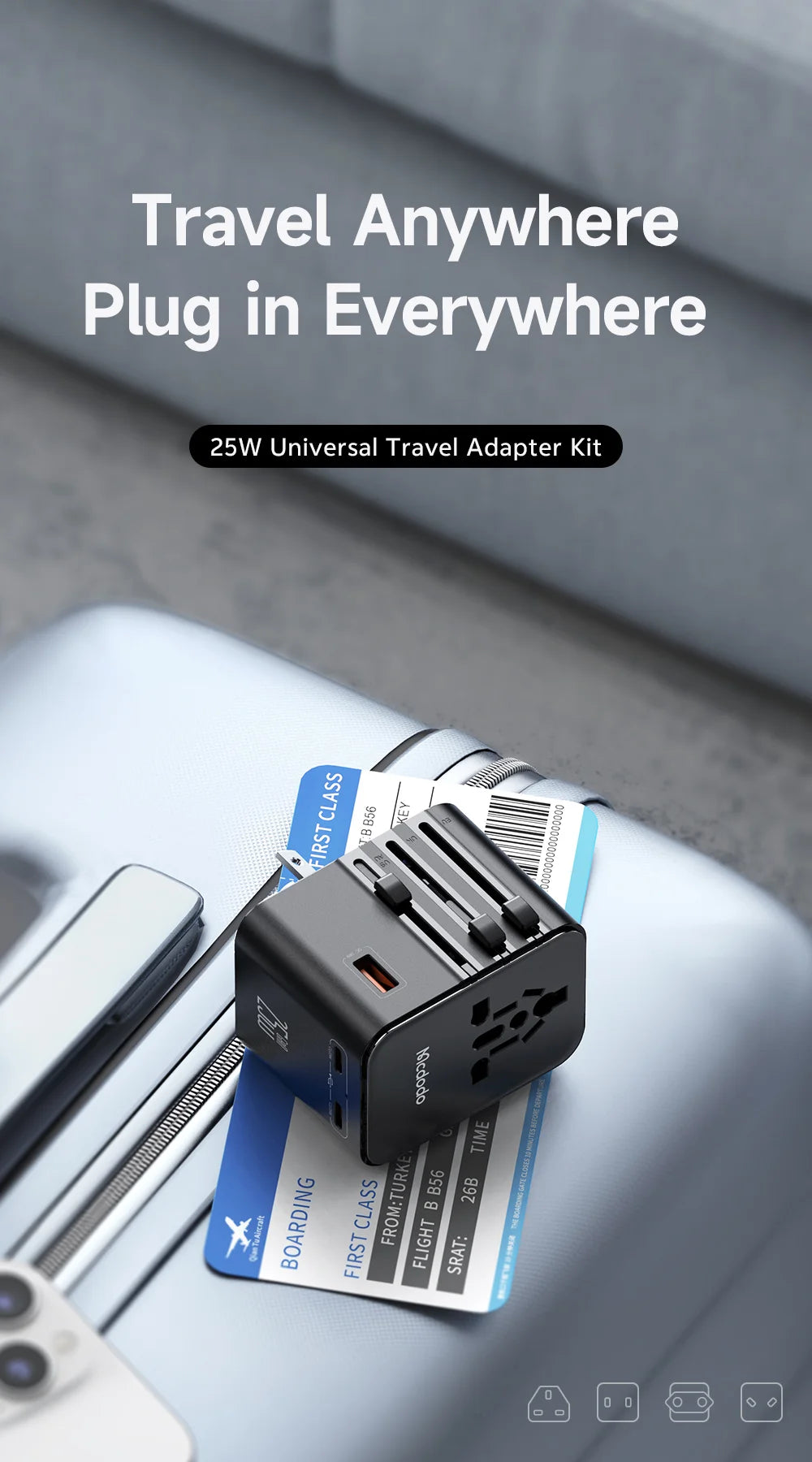 Mcdodo Cp 3260 Mdd G5 Series 25w 2 Usb C + 1 Usb A Universal Travel Power Adapter Charger With Usb C To Usb C Cable Black Mcdodo Cp 3260 Mdd G5 Series 25w 2 Usb C + 1 Usb A Universal Travel Power Adapter Charger With Usb C To Usb C Cable Black