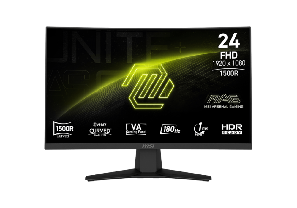 MSI Monitor MAG 244C 24 inch IPS 1920 x 1080 (FHD) Curve 1500R 180Hz 1ms Fast Response Time HDR Ready HDMI & DisplayPort / 3 Years Warranty