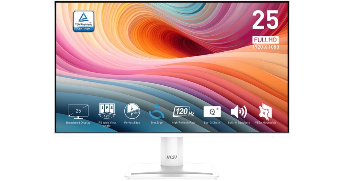 MSI PRO MP251W E2 25" 1080p FHD Flat Monitor (White) IPS, 120Hz, 1ms, 99% sRGB, HDR Ready, Adaptive-Sync w/ Speakers