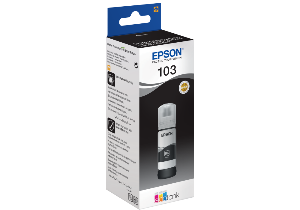 Epson 103 EcoTank Black Ink Bottle (C13T00S14A) – Ultra‑Low‑Cost Printing, 4,500 Pages Yield, Mess‑Free Refills, Genuine Epson Ink, Compatible with L3252, L3251, L3260, L3550, L3560, L5290, L5296, L5590