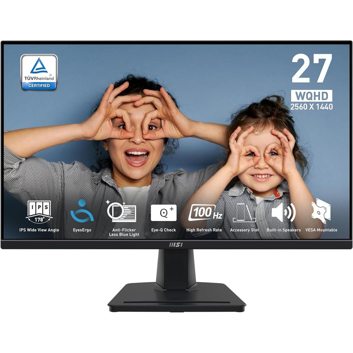 Msi Pro Mp275q Professional Business 27" Qhd 2k 100hz 100% Srgb Msi Eyesergo & Eye Q Technology W/ Built In Speakers & Display Port & Hdmi Black