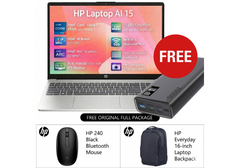 HP AI Business Laptop 15-fd1062ne Free Power Bundle, Intel Ultra 7 155H, Intel Arc Graphics, 16GB (Customized) DDR5, 512GB PCIe SSD, 15.6" FHD, WiFi 6, BT 5.4, 2 Year Warranty, Natural Silver w/ Promate Bolt-20PD Universal 20000mAh 20W Power Bank