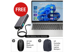 HP AI Business Laptop 15-fd1062ne Free Power Bundle, Intel Ultra 7 155H 4.8GHz 16 Cores, Intel Arc Graphics, 8GB DDR5, 512GB PCIe SSD, 15.6" FHD, WiFi 6, BT 5.4, 2 Year Warranty, Natural Silver w/ Promate 130W Laptop Power Bank 20000mAh Titan-130