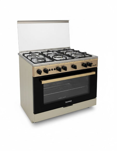 Tekmaz Gas Oven 90*60Cm, Full Safety, Cast Iron, 5BUrners, Stainless Steel - NAS-EC90