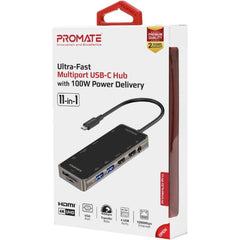 Promate Primehub Pro 11 In 1 Type C Adapter 100w Usb C Power Delivery 4k Hdmi, Vga Port, Rj45 Port, Aux, Tf/sd Card Slot & 4 Usb