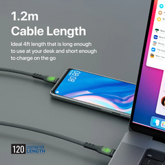 Promate TransLine-CC USB-C to USB-C Cable 60W Power Delivery Transparent Shells 120cm Nylon Braided Cord - Black