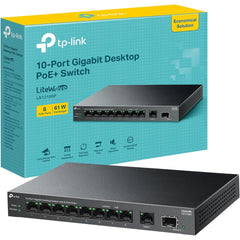 TP-Link LS1210GP 10-Port Gigabit Desktop Switch with 8-Port PoE+ 9x Gigabit Auto-Negotiation RJ45 Ethernet Ports & 1x Gigabit SFP Port Provide Up to 20 Gbps Switching Capacity