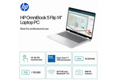 HP OmniBook 5 Flip 14 inch Laptop PC 14-fp0015ne Intel® Core™ 7 150U 5.4 GHz 16 GB LPDDR5-5200, 1 TB M.2 SSD, 14-inch diagonal, 2K (1920 x 1200) IPS Touch - Windows 11 Home