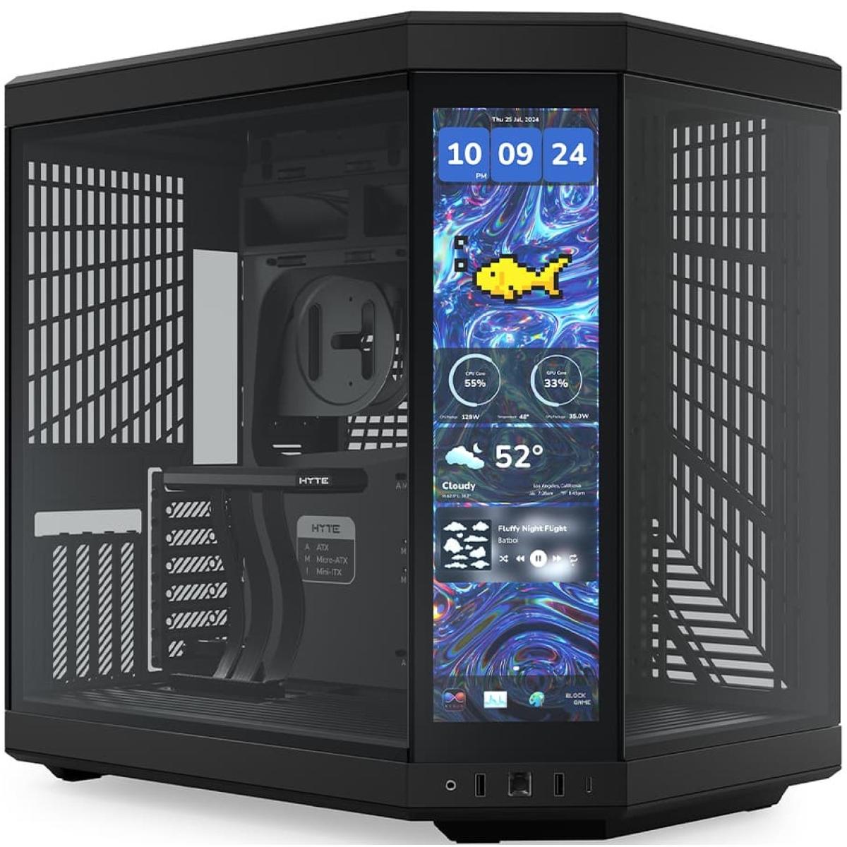 HYTE Y70 Touch Infinite Dual Chamber ATX Mid Tower Modern Aesthetic Gaming case, Enhanced Edition, Panoramic Tempered Glass Design, w/ 14.9” IPS 2.5 60Hz KTouchscreen & PCIE 4.0 Riser Cable (Black) | CS-HYTE-Y70TI-BB |