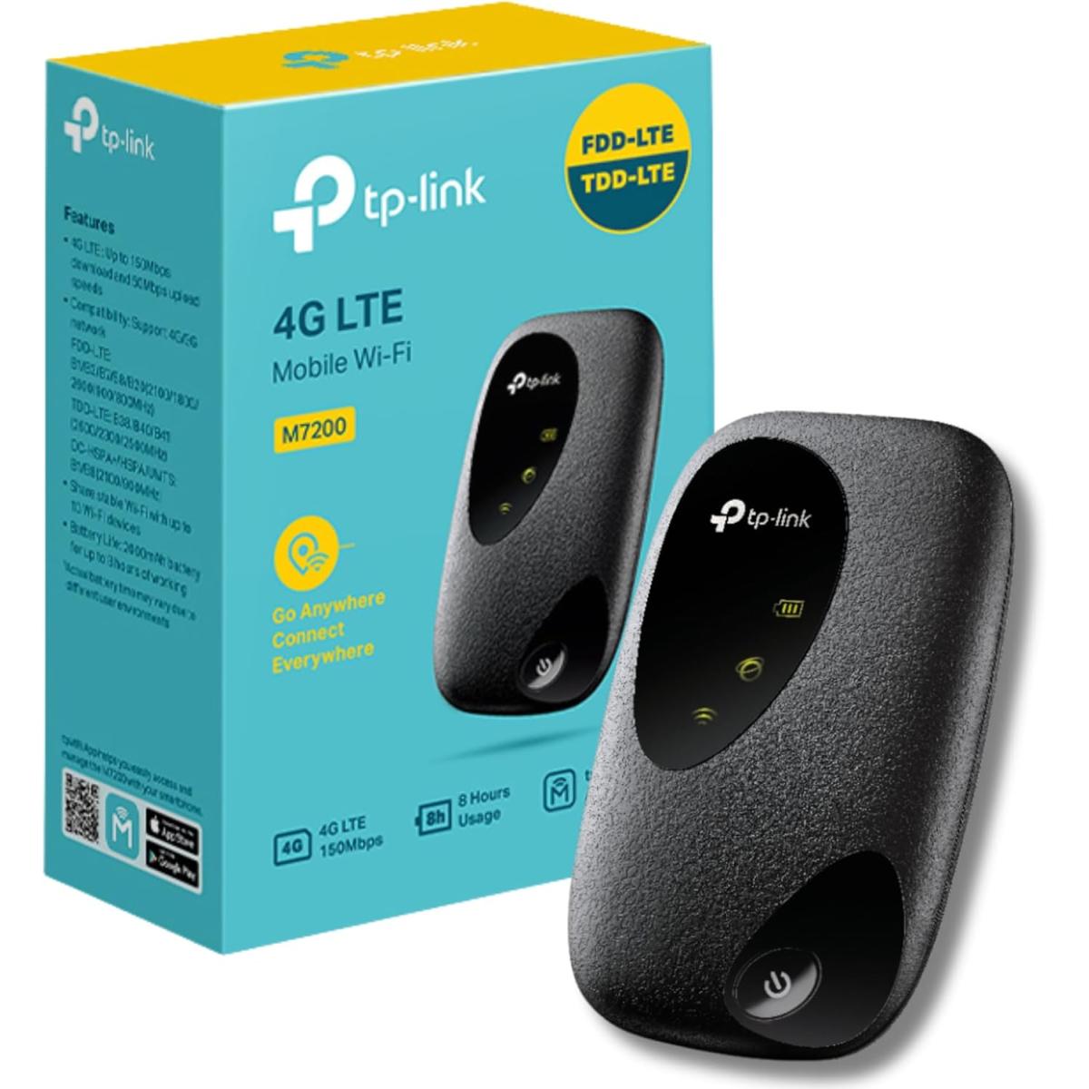 Tp Link M7200 Cat4 Lte Travel Mobile Mi Fi Hotspot With Up To 300mbps Up To 10 Devices Rechargeable Up To 8 Hours Life Battery Easy Management Tpmifi App