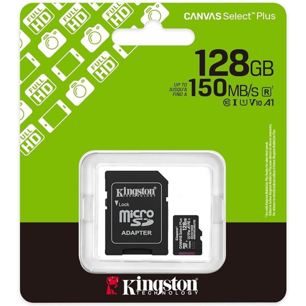 Kingston SDCS3/128GB Canvas Sele Plus 128GB microSDXC Card Up to 150MB/s A1 Class 10 UHS-I with Adapter