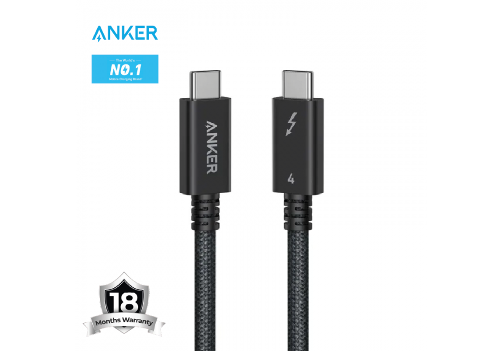 Anker Prime Thunderbolt 4 Braided Cable 3ft 240W Black - A84N0011 - 18 Month Warranty