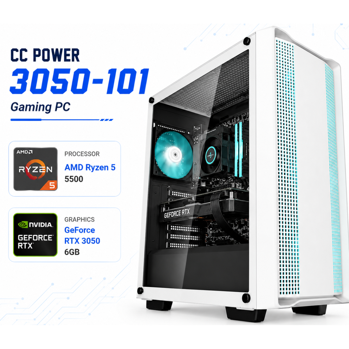 CC POWER 3050-101 Gaming PC – AMD Ryzen 5 5500 | GeForce RTX 3050 6GB | 16GB DDR4 | 500GB NVMe