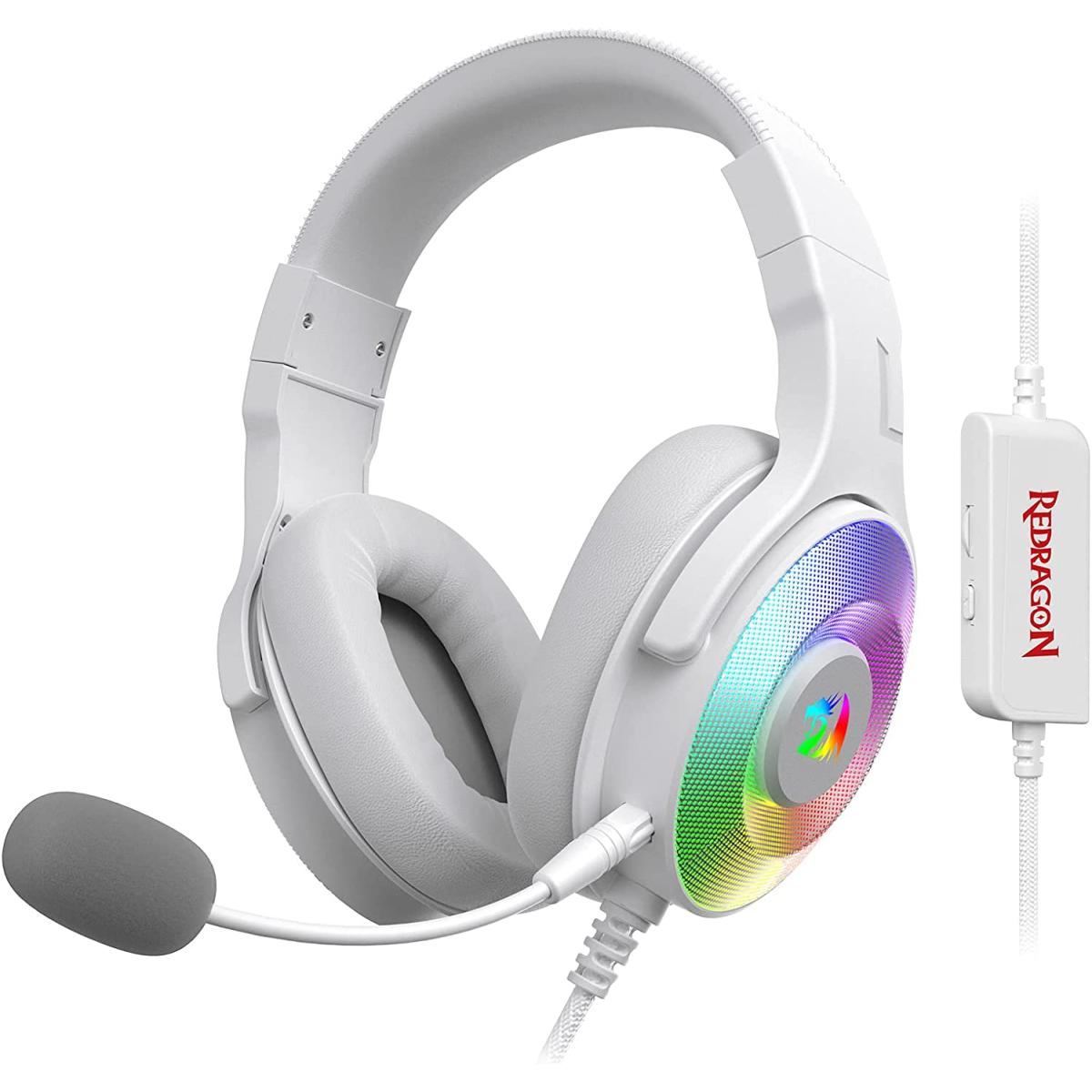 Redragon H350 Rgb Wired Gaming Headset, Dynamic Rgb Backlight Stereo Surround Sound 50mm Drivers Detachable Microphone, Over Ear Headphones Works For Pc/ps4/xbox One/ns , White - CompuMe