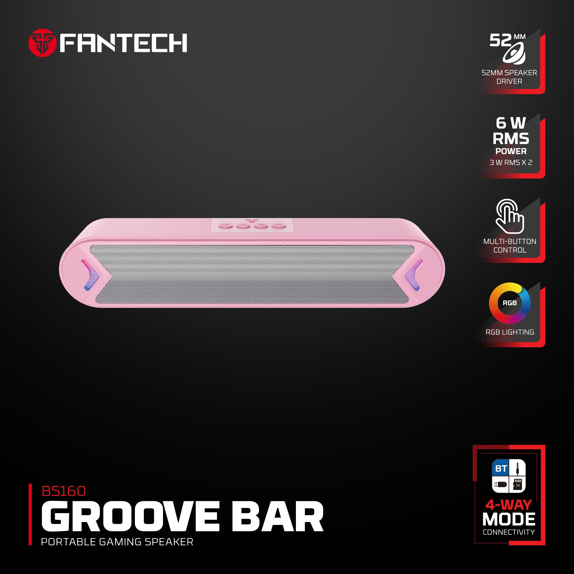 Fantech Bluetooth Speaker Groove Bar BS160 PINK Fantech Bluetooth Speaker Groove Bar BS160 PINK