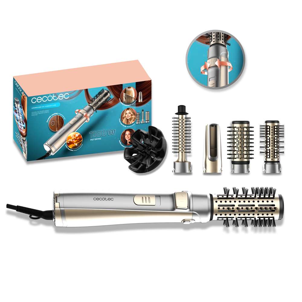 Cecotec Hot Air Brush, 5 in 1, Ceramic Coating, 5Attachments, 3Temperature, Silver - A01_EU01_116276