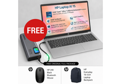 HP AI Business Laptop 15-fd2022ne Free Power Bundle, Intel Ultra 7 255U 5.2GHz 12 Cores, 16GB DDR5 (Customized), 512GB PCIe SSD, 15.6" FHD, WiFi 6, BT 5.4, 2 Year Warranty, Natural Silver w/ Promate 130W Laptop Power Bank 20000mAh Titan-130