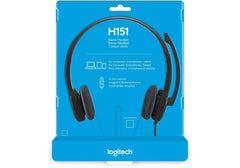 Logitech H151 Wired Headset, Analog Stereo Headphones with Rotating Noise-Cancelling Microphone, 3.5 mm Audio Jack, In-Line Controls