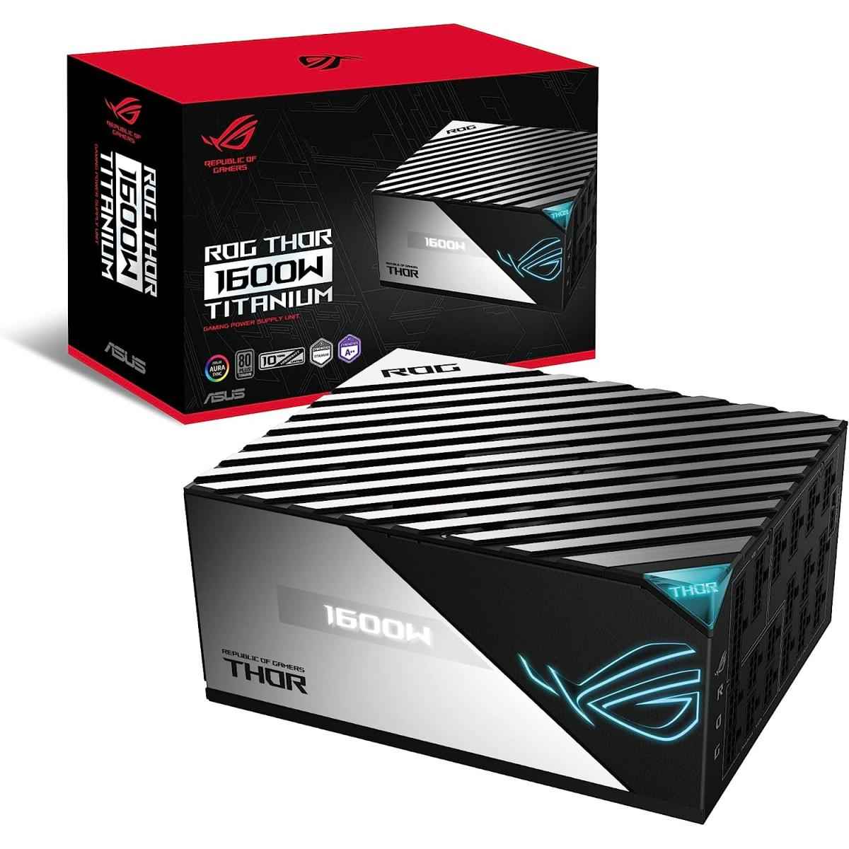 Asus Rog Thor 1600w 80+ Titanium Fully Modular Lambda A++ Rog Heatsinks 135mm Fan 0db Mode Oled Panel Sleeved Cables Aura Sync