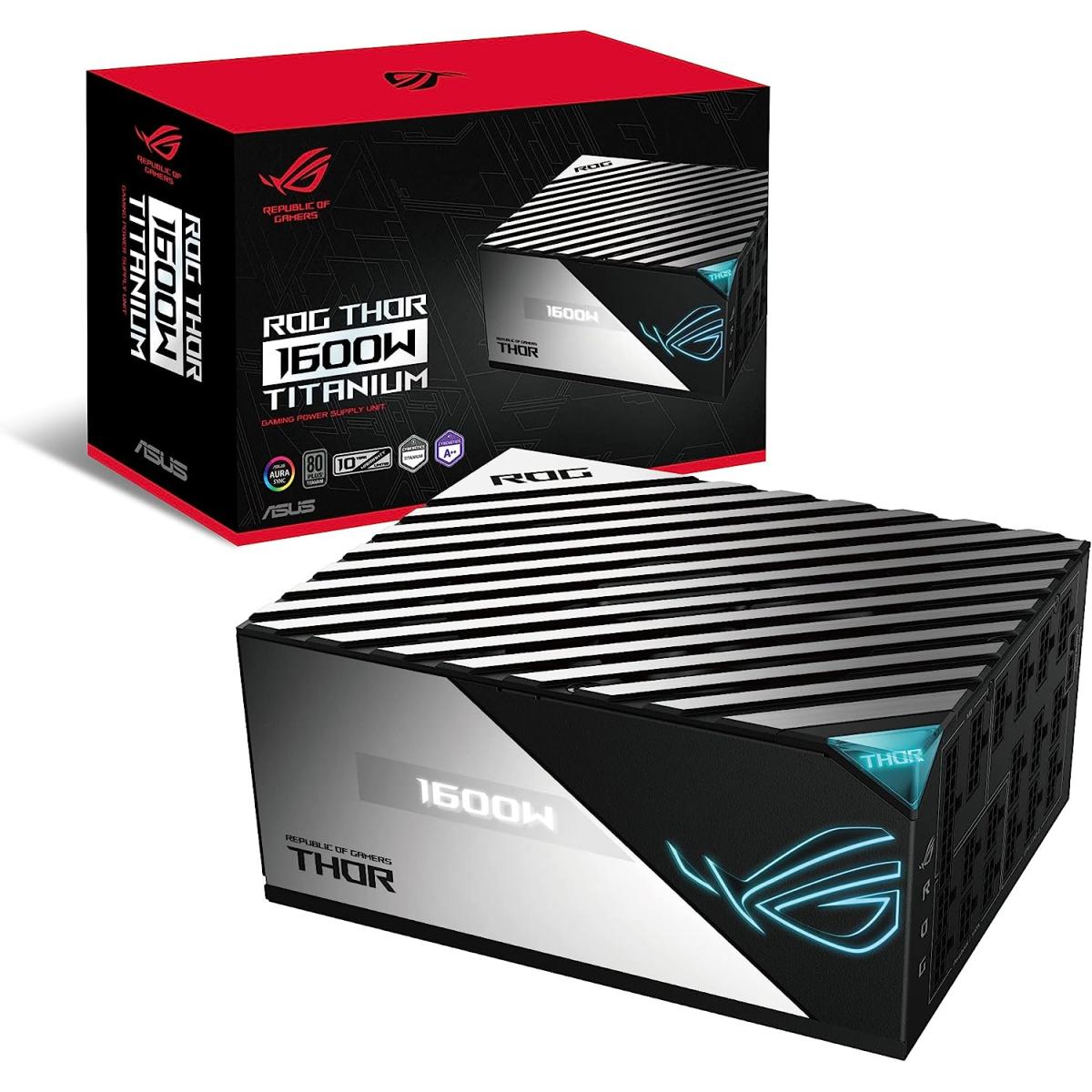 Asus Rog Thor 1600w 80+ Titanium Fully Modular Lambda A++ Rog Heatsinks 135mm Fan 0db Mode Oled Panel Sleeved Cables Aura Sync - CompuMe