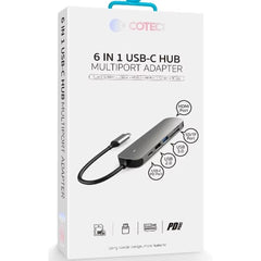 Coteci 6in1 Hub Type C Dp Usb 3.0 Usb 2.0 Hdmi Usb C 2.0 Sd Tf High Speed Card Reade Docking Station Gray - CompuMe