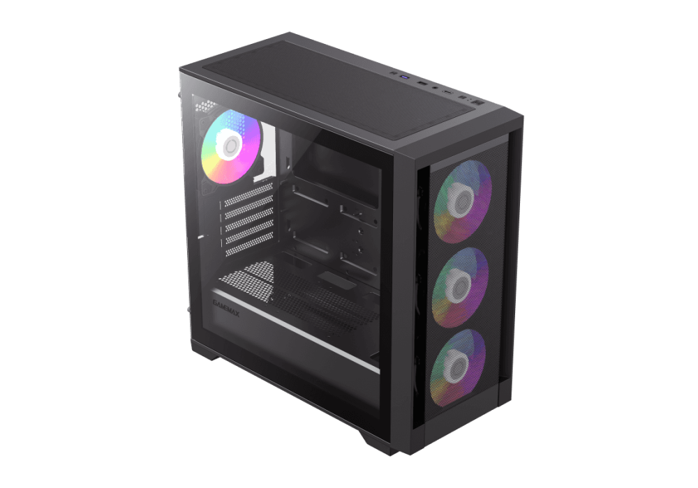 GameMax Defender MB, Micro-ATX Gaming PC Case, Mesh Front Panel, Tempered Glass Side, 4x Pre-Installed ARGB Fans, USB-C Port, 360mm Radiator Support, 1 Year Warranty