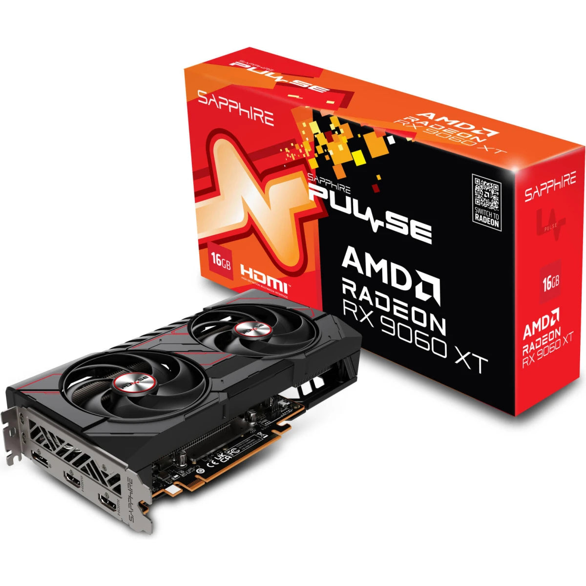 SAPPHIRE PULSE AMD Radeon RX 9060 XT 16GB GDDR6 128-Bit Memory, 3290 MHz Boost Clock, 2048 Stream Processors, 20 Gbps Memory Clock, Black