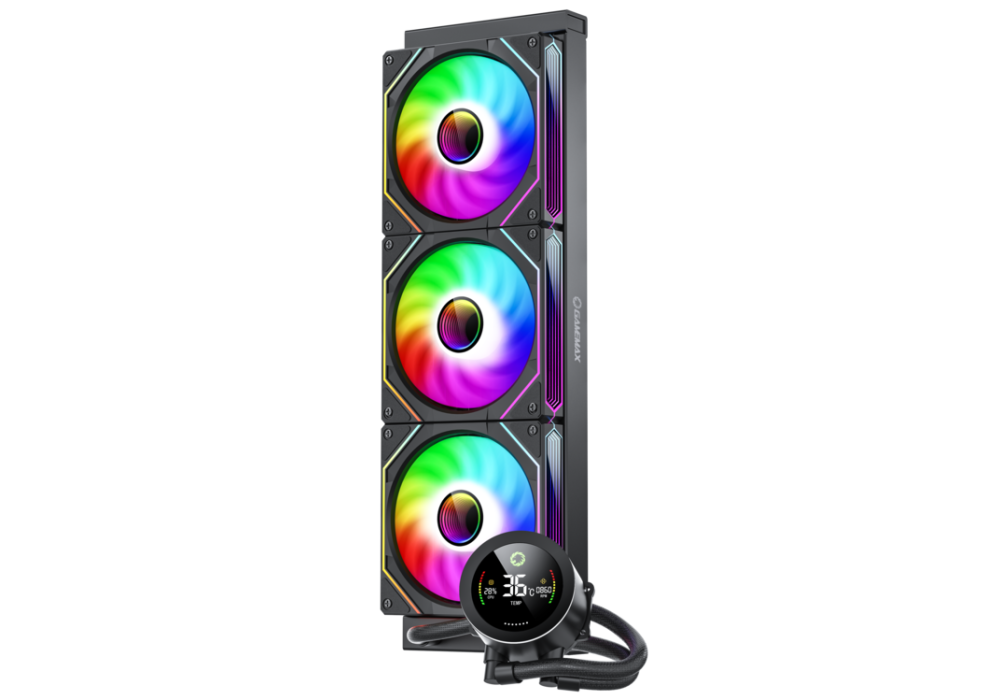 GameMax IceBurg 360 Digital BK, 360mm AIO Liquid CPU Cooler, Digital Display Pump, 290W TDP, 3x ARGB PWM Fans, Intel LGA1851/1700 & AMD AM5/AM4 Compatible, Black, 1 Year Warranty
