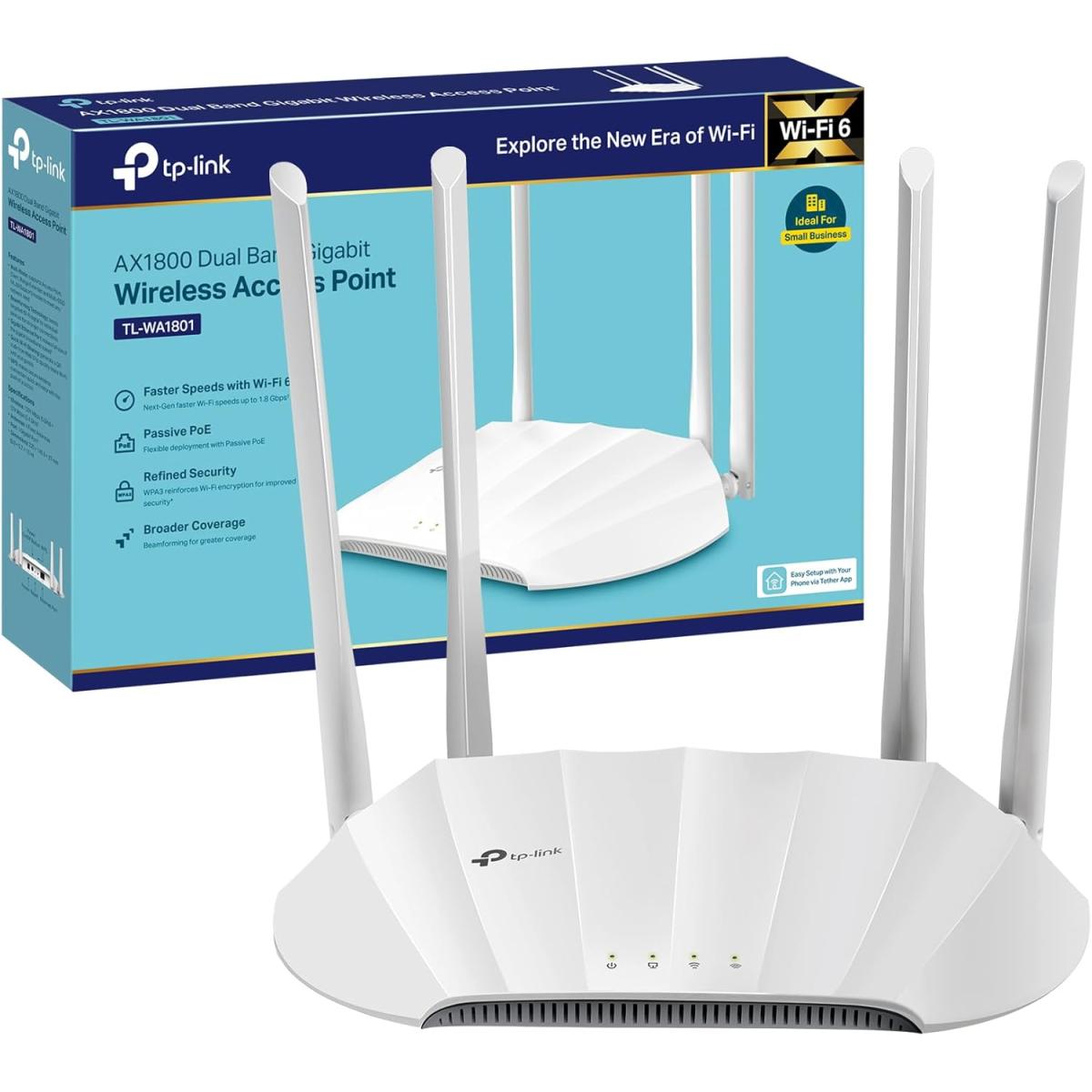 Tp Link Tl Wa1801 Ax1800 Dual Band Gigabit Wi Fi 6 Access Point Desktop Wi Fi Bridge He80 & Beamforming Supports Multi Ssid/client/range Extender Mode 4 Fixed Antennas Passive Poe