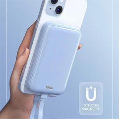 WIWU Wi-P024 10000mAh Magnetic Wireless Charging Power Bank PD 20W Fast Charging Battery Pack with Built-in Cable - White