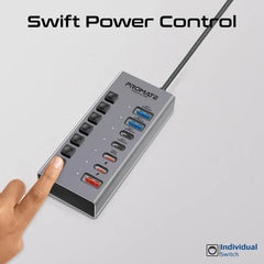 Promate GegaHub-10G , 7in1 High Speed Multi-Ports 10Gbps Data & Charging Hub