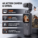 4K Pocket Sport Wi-Fi Action Camera, 75MP, 330° Electric Rotation, Face Tracking, 1.72" LCD Display, Auto Focus, 2400mAh Battery, Bracket Included