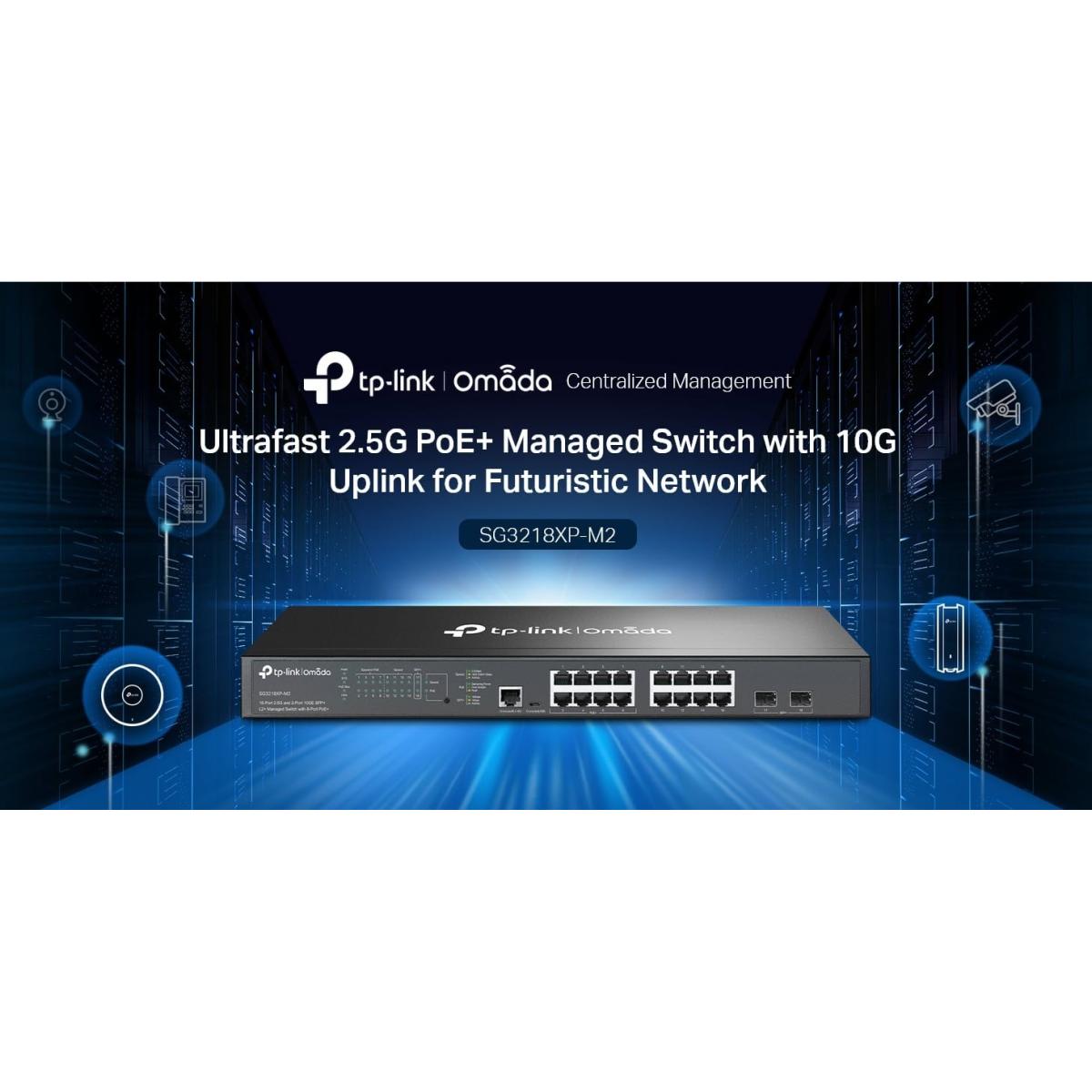 Tp Link Omada Sg3218xp M2 | 16 Port Multi Gig 2.5g Poe Switch, 2x10ge Sfp+ Port, 8 Poe+ Port@240w | L2+ Smart Managed | Support Omada Sdn | Static Routing, Igmp Snooping, Abundant Security Features