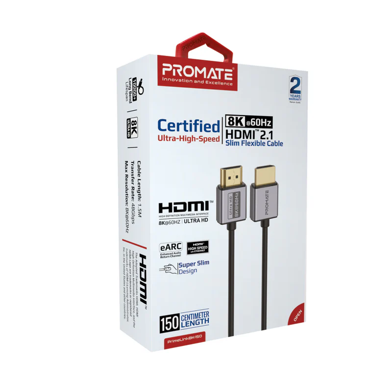 Promate PRIMELINK8K-150 Certified Ultra-High-Speed 8K@60Hz HDMI Slim Flexible Cable