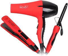 Enzo Set Hair Dryer & Straightener, Curler, Red - EN-6306