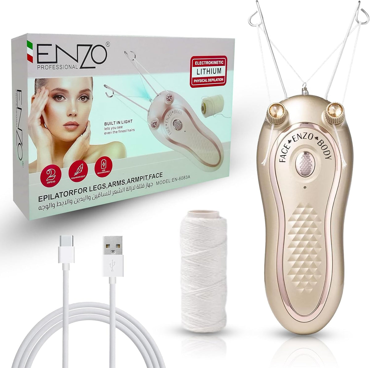 Enzo Epilator Facial Hair Remover, White - EN-9841